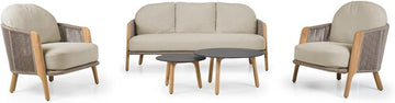 Cayman Outdoor Beige & Teak Sofa Set