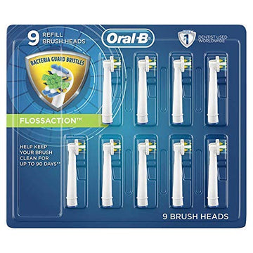 Genuine Original Braun Floss Action Replacement Rechargeable Toothbrush Heads Refill (9 Count) by Oral-B – 9 Count (Pack of 1), White, Pack of 9, Model 91382232