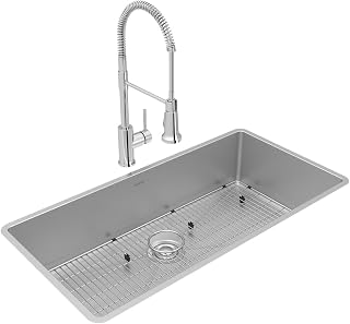 Elkay Crosstown 18 Gauge Stainless Steel 36-1/2" x 18-1/2" x 9" Single Bowl Undermount Sink & Faucet Kit with Bottom Grid & Drain