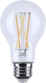 Satco S12150 8W LED Filament A19 Bulb, Warm Dimming 3000K-2000K, 800 Lumens, 90 CRI, 60W Replacement, Clear Glass, E26 Medium Base, Enclosed Fixture Rated, Dimmable, 120 Volt (6 Pack)