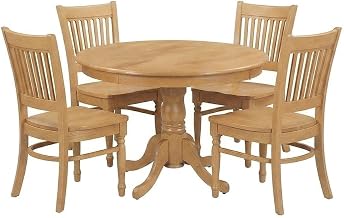 Furnifact Solid Wood Round Dining Table 5 Piece Set Kitchen Chairs Round Dining Tables Dining Table Set for 4, Oak