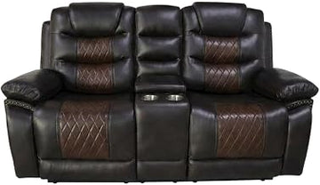 Starlight Canyon Home Upholstered Console Loveseat with Power Recline, Reclining Loveseat Couch and Double Recliner for Living Room, Brown
