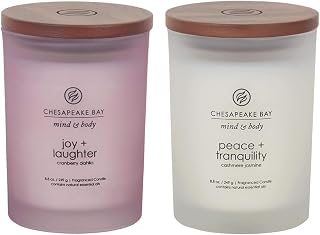 Chesapeake Bay Candle Scented Candles, Joy + Laughter (Cranberry Dahlia) and Peace + Tranquility (Cashmere Jasmine), Medium Jars, Home Décor