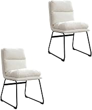Furnifact Faux Leather Upholstered Dining Chairs Set of 2, Metal Frame Kitchen Chairs for Dining Room and Dining Table, Vanilla