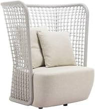 Beige Wide Outdoor Club Seating with Cushion, Modern Patio Lounge Featuring Woven Backrest and Soft Upholstery for Comfortable Relaxation