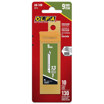 9mm Precision Snap-Off Blades (AB-10B) - Japanese Steel by OLFA – 9mm, Alloy Steel, Silver, Pack of 10, Model 5010