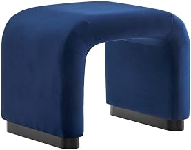 Modway Koda 24" Performance Velvet Upholstered Waterfall Stool or Side Table in Black Midnight Blue, 24 Inches