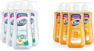 Dial Antibacterial Liquid Hand Soap, White Tea, 11 fl oz (Pack of 4) & Antibacterial Liquid Hand Soap, Gold, 11 fl oz (Pack of 4)