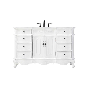 54" Single Bathroom Vanity in Antique White by Elegant Kitchen and Bath – unspecified, Aluminum, White, Model VF10154AW-VW