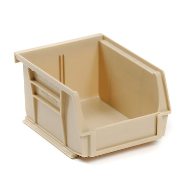 Plastic Stacking Bin 4-1/8 x 5-3/8 x by Global Industrial – 5.38"L x 4.13"W x 3"H, Plastic, Beige, Pack of 24, Model GLBQUS210IV