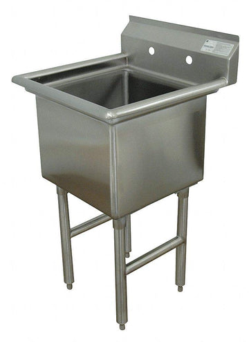 Single Fabricated Bowl 1 Compartment Scullery Sink Size: 43" H x 23" W x 24" D by Advance Tabco – Stainless Steel, Silver, Model FC-1-1818X