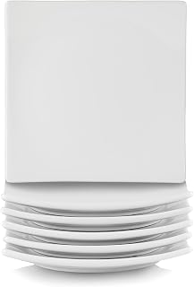 10 Strawberry Street Simply White Ceramic 6 Inch Square Coupe Appetizer Plates, Set of 6 - Modern Serving, Tapas and Snack Plates for Everyday Use, Microwave, Dishwasher and Oven Safe