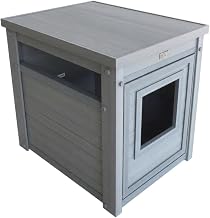 Grey Engineered Wood Composite Litter Box Cover End Table with Door, Enclosed Design, Durable Engineered Wood Composite, Easy Wipe, Stylish, Functional for Pet Owners