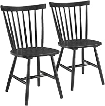Furnifact Wooden Windsor Dining Side Chair Set of 2, Farmhouse Spindle Kitchen Chairs for Dining Table and Dining Room, Black