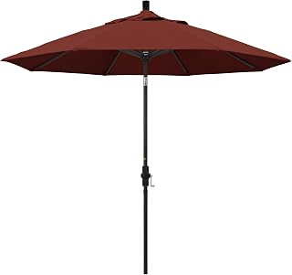 California Umbrella 9' Round Aluminum Market Umbrella, Crank Lift, Collar Tilt, Black Pole, Sunbrella Spectrum Mist
