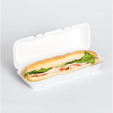 13" x 4 1/2" x 3" Extra Large Foam Hoagie/Sub Container - 200/Case by Servon Group – 13" x 4 1/2" x 3", White, Pack of 200, Model 1243
