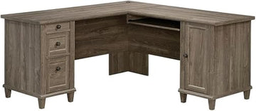 Brown Commercial Office L Desk with Traditional Transitional Style, Spacious Rectangle Workstation, Durable Construction for Business Use