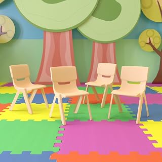 Flash Furniture 4 Pack Natural Plastic Stackable School Chair with 12'' Seat Height