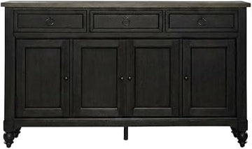 Starlight Canyon Home Solid Wood Kitchen Buffet with Drawers and Cabinets, Farmhouse Sideboard Credenza for Dining Room Storage, Brown