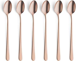 Amefa Austin Latte Macchiato Spoon Set | 6 Pieces | Stylish Design in Copper | Stainless Steel with PVD Finish | 19.8 cm | Coffee Spoon