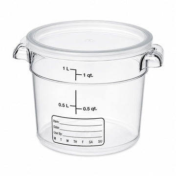 1 Qt Round Polycarbonate Food Storage Container with Lid by Glownary – 1 Quart, Polycarbonate (PC), Clear, Pack of 12, Model 247rcl1kt12