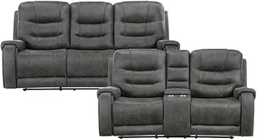 Lexicon Oberon Microfiber Double Reclining Love Seat in Dark Gray