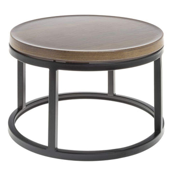 Black Display Riser with Acacia Top - 11 1/5" Dia x 7 1/8" H by HUBERT – Metal, Black, Model 44419+61736