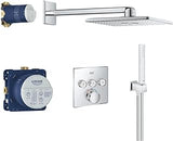 GROHE Grohtherm SmartControl – Concealed Thermostatic Push Button Shower Set (SmartActive Cube 310mm Head Shower 2 Sprays, Hand Shower 1 Spray, Hose 1.5m, Turn for Volume Adjustment), Chrome, 34706000