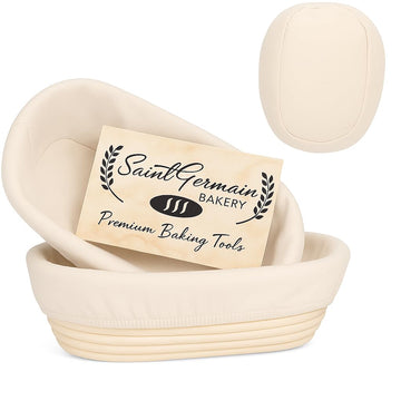 Saint Germain Bakery Round Bread Banneton Basket, 10 Inch Oval, Set of 2