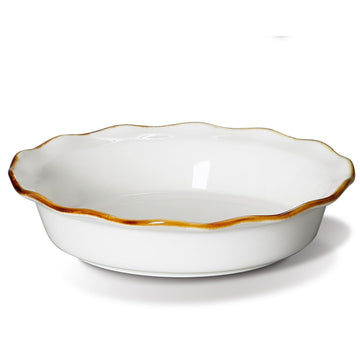 ONEMORE Ceramic Pie Pan, 9 Inch Deep Dish with Brown Glaze Rim
