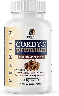 Herbal Cordy-X Cordyceps Mushroom Capsules with L-Theanine and Caffeine, Energy and Focus Support, 60 Capsules, 30 Servings