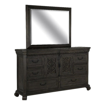 Home Bellamy Peppercorn Drawer Dresser with Landscape Mirror by Magnussen – 18"D x 68"W x 77"H (1 Drawers), Wood, Black, Model B2491-2040