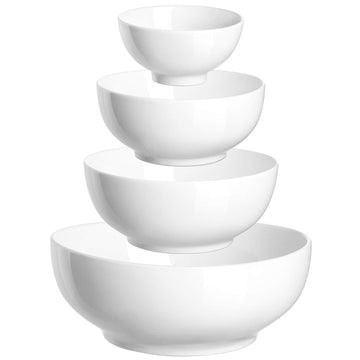 DOWAN Porcelain Serving Bowls, 90 39 26 10 Ounce Capacities, Soft White