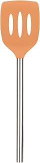 Tovolo Slotted Silicone Spatula Turner Slotted Stainless Steel Handle 10" Apricot Orange Heat Resistant Non Toxic BPA Free Kitchen Utensil, Silicone Pancake Flipper Metal Handle Turner for Cooking