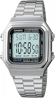 Casio A178W-1A Men's Vintage Silver Tone Band Alarm Chronograph Digital Watch
