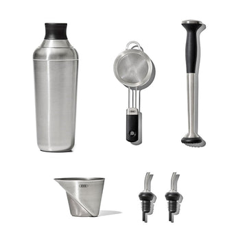 Steel 6-Piece Barware Set by OXO – 6 Piece Set, Stainless Steel, Silver, Pack of 6, Model 3130400
