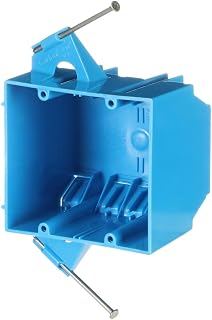 Carlon B232ACP Outlet Box with Captive Nails, 2-Gang, New Work, 32 cu. in., Length 3-3/4", Width 4", Depth 3", Blue, PVC