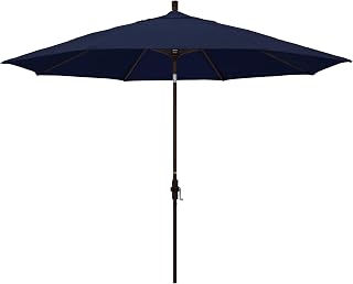 California Umbrella 11Ft Premium Patio Umbrella, Hand-Crank, Tilt-Collar, Bronze Frame, Solution Dyed Navy Fabric