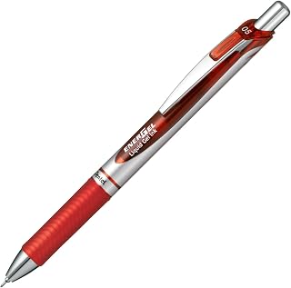 Pentel Energel Knock Ballpoint Pen, 0.5mm Needle Tip, Red Ink, Silver Body with Red Accent (BLN75Z-B)