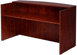 Mahogany Wood Office Desk with Raised Panel Reception Counter, Executive Workstation for Home Office and Business Office Suite