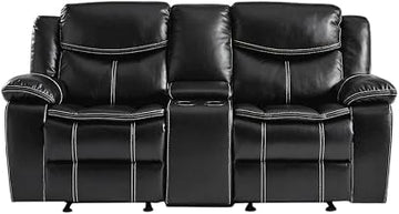 Starlight Canyon Home Faux Leather-Upholstered Double Glider Reclining Loveseat, Recliner Couch and Love Seat Recliner for Living Room, Black