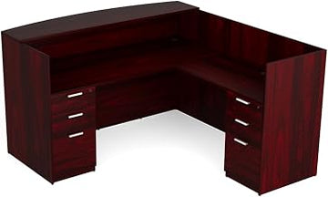Kai by i5 Commercial 71" x 72" L-Shape Reception Desk with Double Full Pedestals RD7172P-2 Mahogany