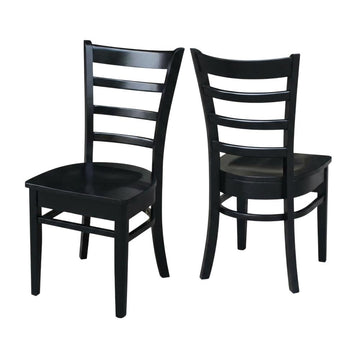 Solid Wood Side Chair with Classic Frame by Furnifact – Wood, Black, Pack of 2