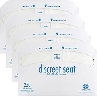 Hospeco Flushable Toilet Seat Covers - 1000 Pcs, 4 Packs of 250 - Disposable Paper Discreet Seats for Commercial Wall Dispenser, 16.75 x 14.25 Half-Fold, White