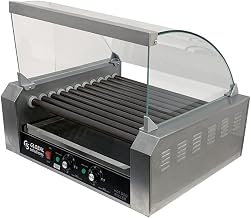 GS1640 Commercial Hot Dog Roller Grill, 30-Dog Capacity Countertop Roller Grill with 11 Non-Stick Rollers, Two-Zone Temperature Control, Stainless Steel, 120V