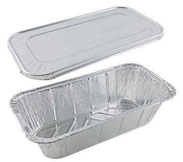 1/3 Third-Size Deep Aluminum Foil Steam / 5 lb. Loaf Pan w/Foil Lids (Pack of 50) by Handi-Foil – Medium, 80 fluid_ounces, Aluminum, Silver