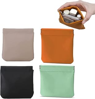 Glorihoby Pocket Cosmetic Bag,4/8Pcs Pocket Cosmetic Bag Squeeze Top, Lambskin Pocket Cosmetic Bag, Portable Self-Closing Mini Storage Bag Makeover Bag Travel Storage (4Pcs-b)
