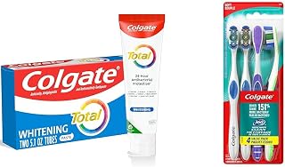 Colgate Total Whitening Toothpaste, Mint Toothpaste, 5.1 oz Tube, 2 Pack & 360 Whole Mouth Clean Toothbrush, Soft Toothbrush for Adults, 4 Pack