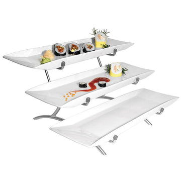 Prestige Porcelain Wide Frame 3 Tier Platter Wire Stand 18" W x 23" D x 12" H Plat. by CAL-MIL – Large, Porcelain, White, Model PP1033-39