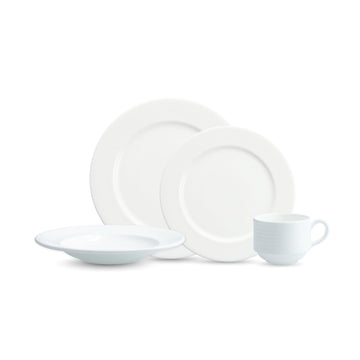 Saterna Bone China 16 Piece Dinnerware Set by Fortessa – Service for 4, Bone China, White, Pack of 16, Model 16PPS-SATERNA